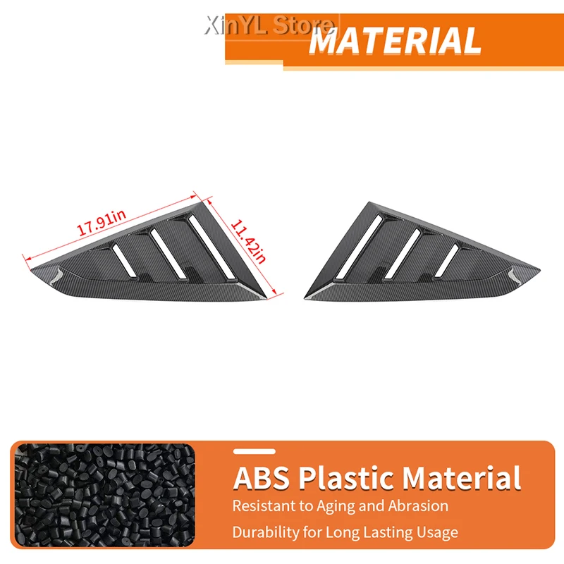 Car Rear Louver Window For Ford Mustang 2024 2025 Up Black Carbon Fiber Pattern ABS Mirror Shutter Cover Accessories