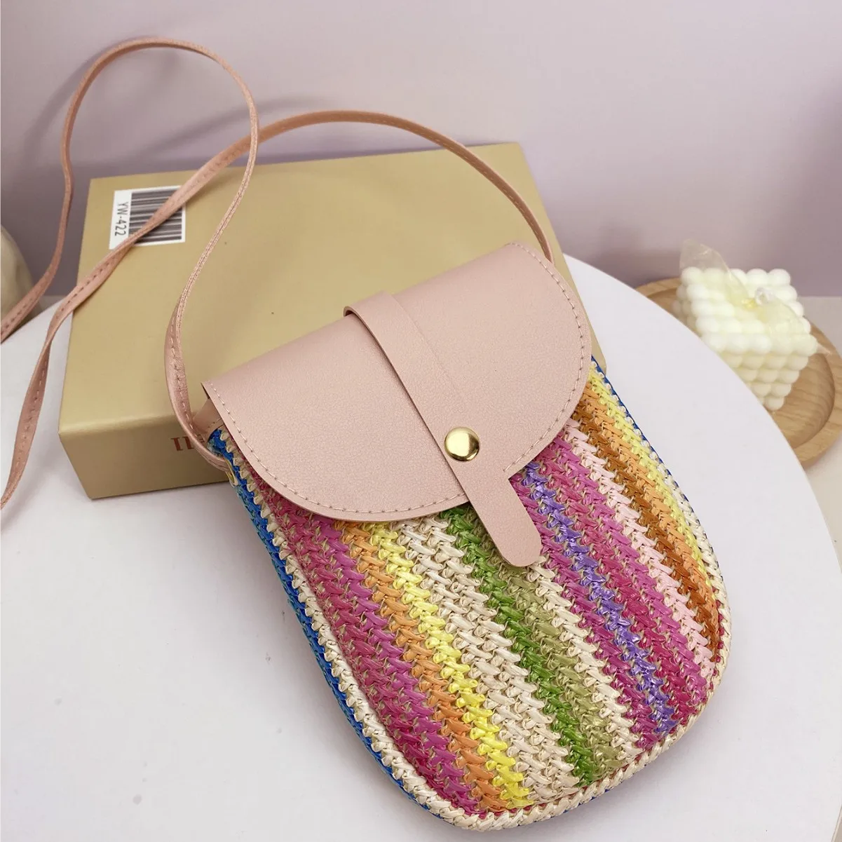 

New Women's Colorful Woven Women's Straw Woven Bag Rope Strap Crossbody BagBeach Summer Versatile Handbag