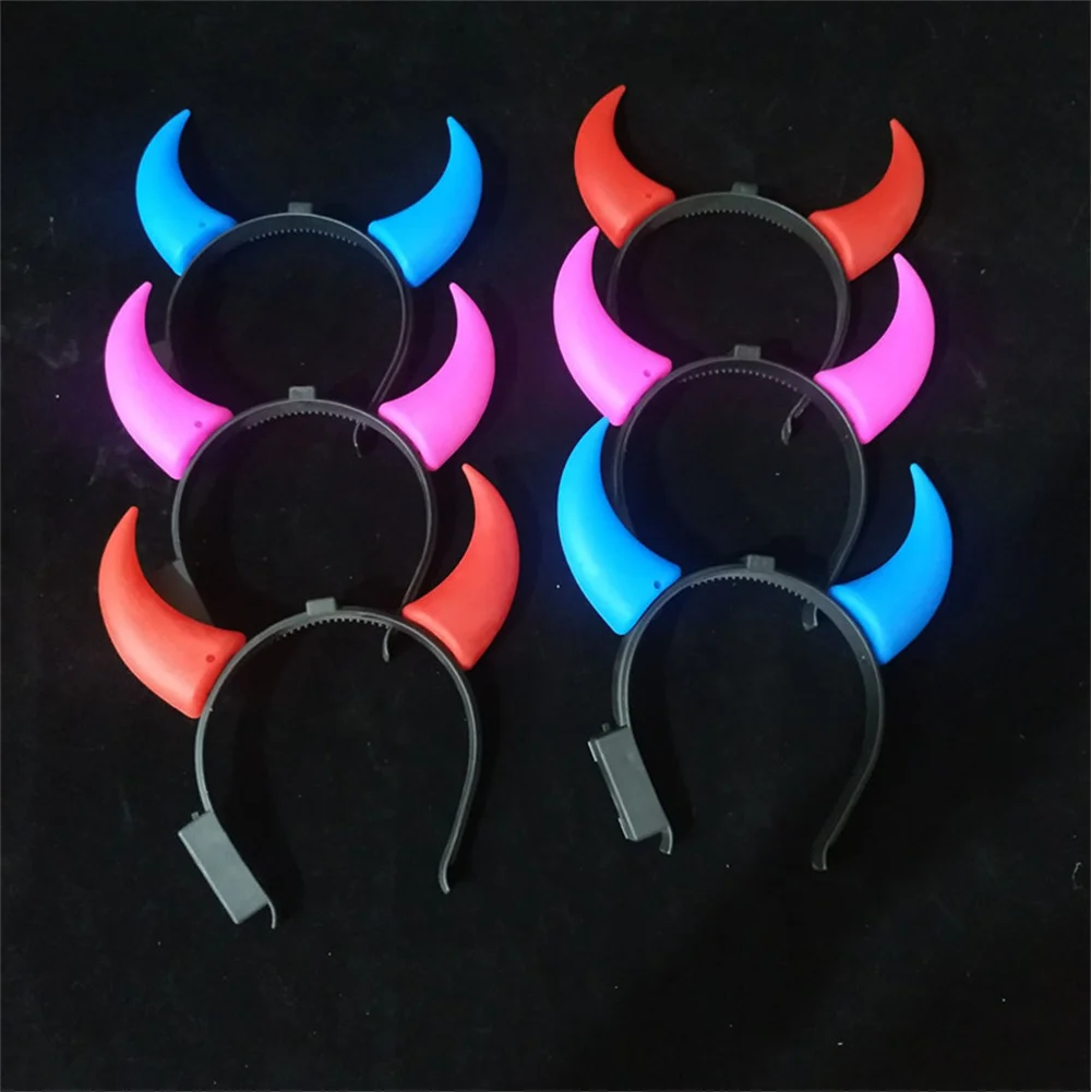 LED Devil Horn Light Up Headband Glowing Devil Horn Headwear Halloween Christmas Party Decoration Flashing LED Costume Headband