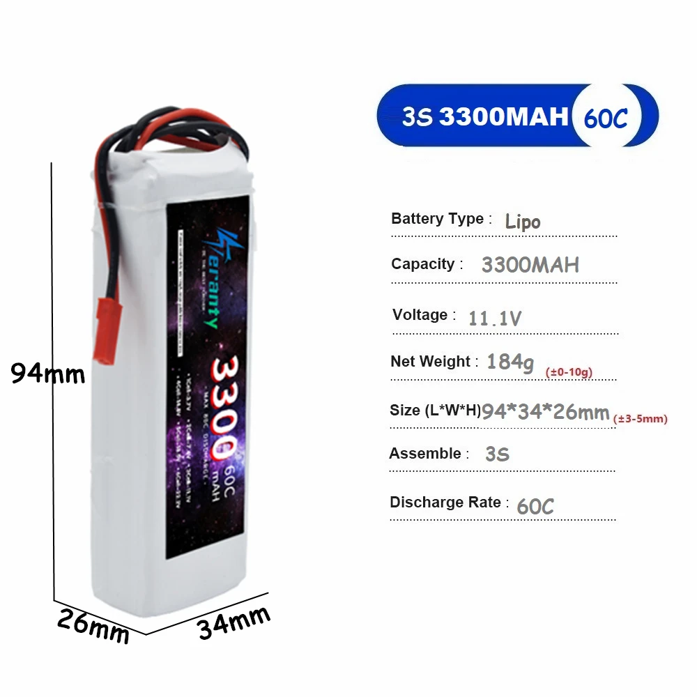 11.1V LiPo Battery 3S 1500mah 1800mAh 2200mah 2600mAh 3000mAh 3300mAh Deans T Connector XT60 For RC Car FPV Racing Drone