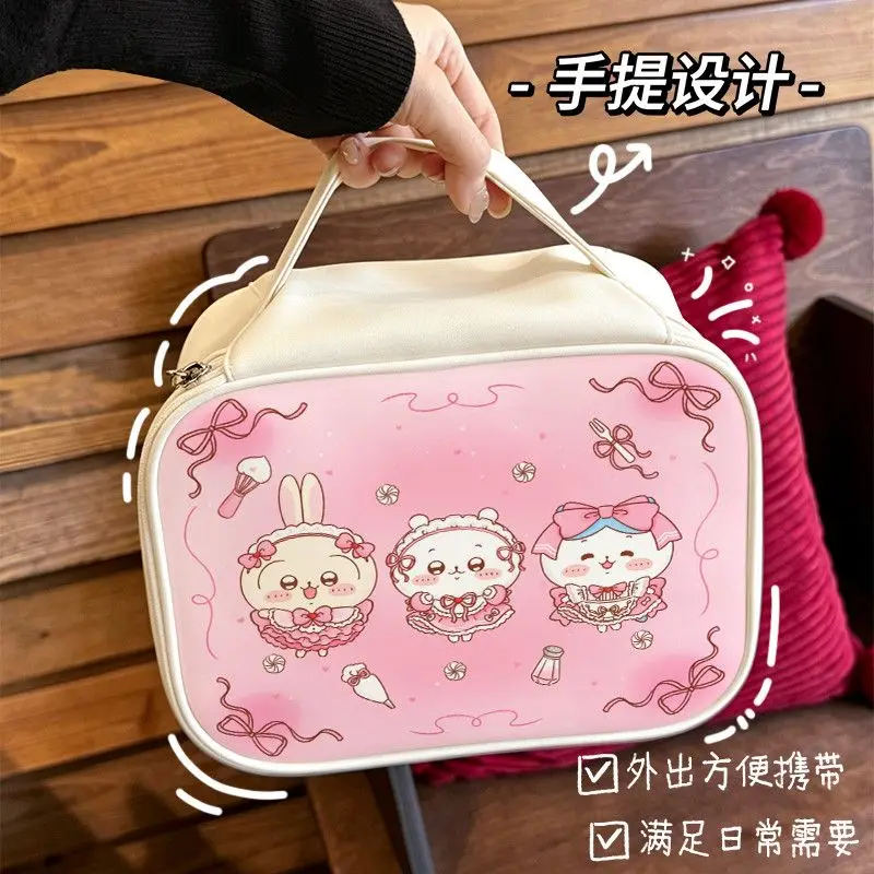 Hachiware Chiikawa Makeup Bag Large Capacity Kawaii Partition Travel Portable Usagi Anime Makeup Brush Storage Go Out