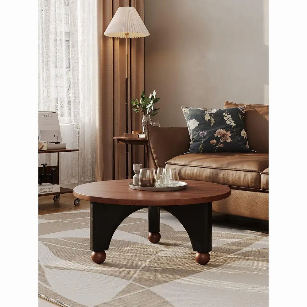 French retro, solid wood coffee table, wabi-sabi living room for home use, medieval sofa side table