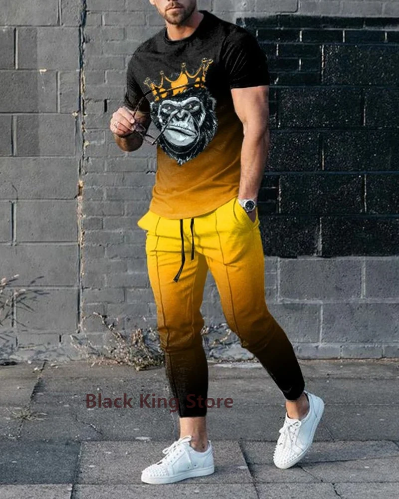 Sommer Sportswear Anzug Kurzarm T-Shirt lange Hosen Männer 2 Stück Sets Männer Trainings anzug 3d gedruckt Casual Trend übergroße Kleidung