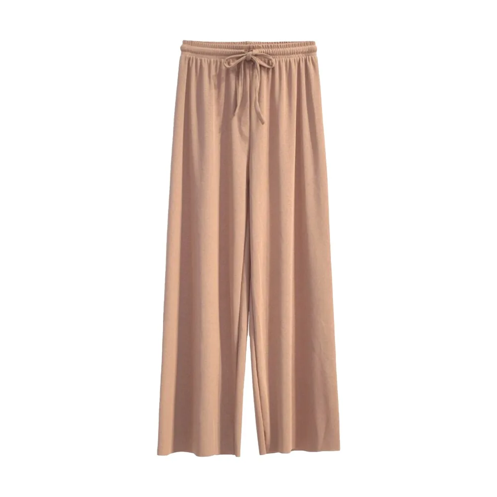 Casual Solid Color Wide Leg Pants Elastic Waist Wide Leg Casual Pants Female Fit Summer Weight Loose Trousers