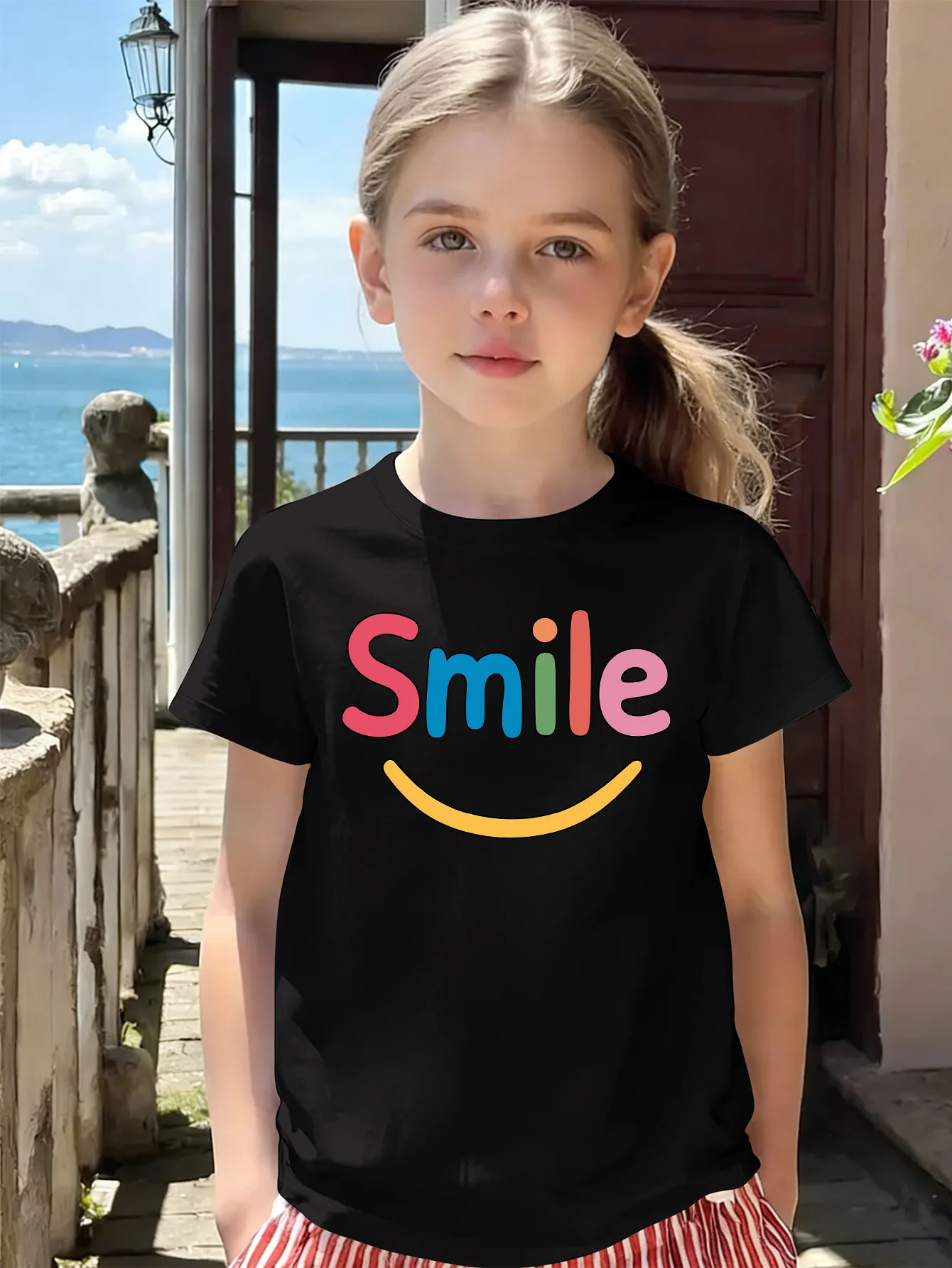Cute Colorful Smile Text Smiley Face Graphic Print Kids Tee Boys Girls Cotton Summer Soft Casual Unisex Kids Short Sleeve Shirts