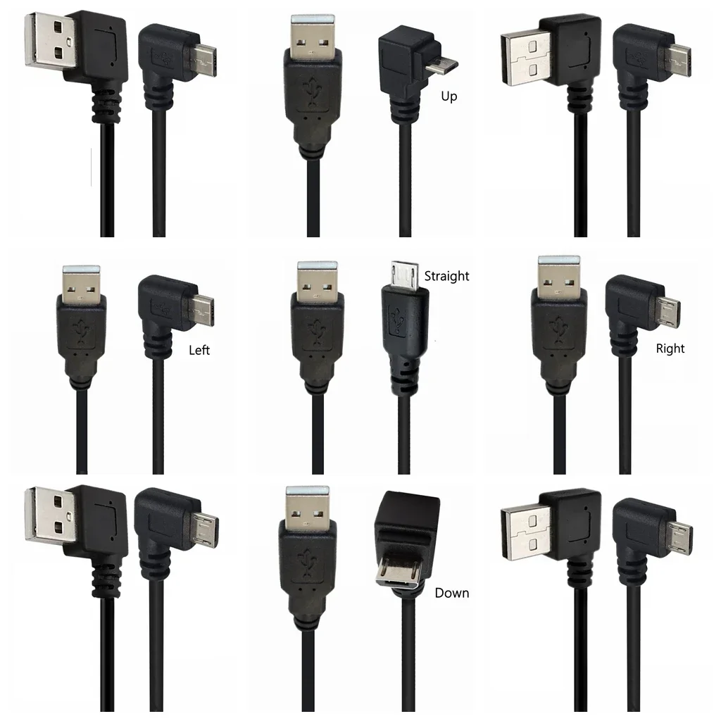 Up Down Left Right Angled Double 90 Degree Micro USB Male To USB Male Fast Data Charge Connector Short Cable Cord 0.15m 0.5m 1m