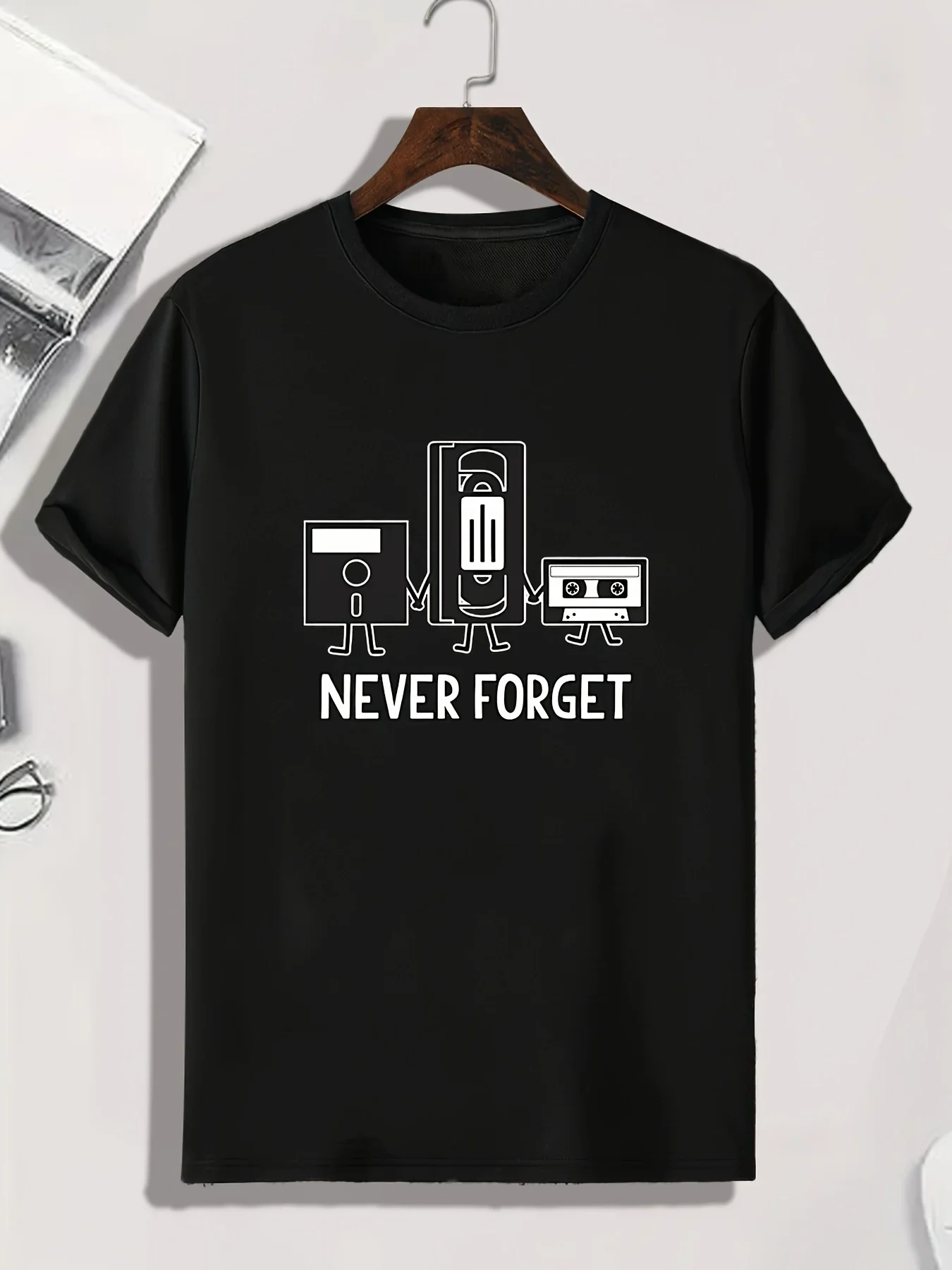 Short Sleeve Sports T-shirt, Comfortable And Versatile Round Neck Letter"NEVER FORGET" Print Men's Fashionable Summer