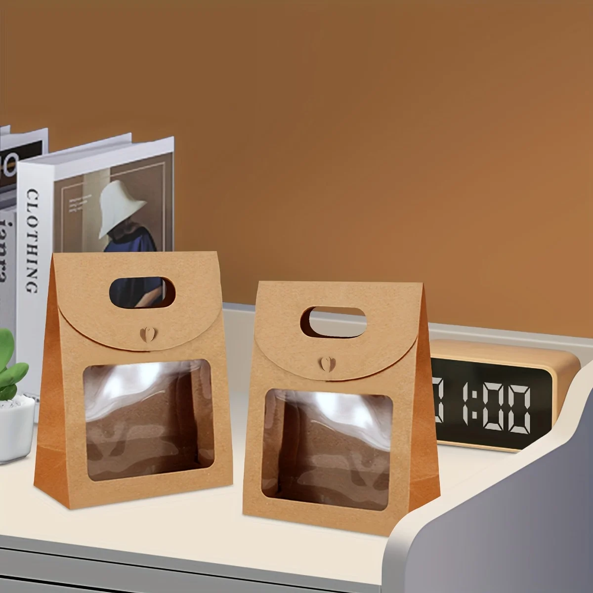 15/30 قطعة صناديق مصنوعة من ورق الكرافت البني مع نوافذ شفافة، مناسبة لعيد الميلاد، الزفاف، الديكور، الأحداث التجارية الصغيرة