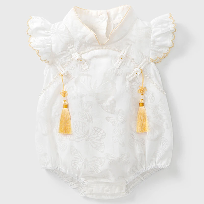 

Summer Baby Clothes Girl Fashion Chinese Style White Cute Sleeveless Cotton Bodysuits & One-Pieces Newborn Photography BC469