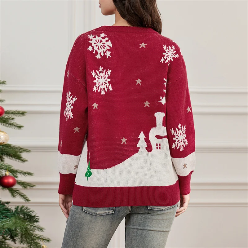 Dourbesty Women Christmas Gingerbread Print Sweaters Long Sleeve Round Neck Loose Casual Pullovers Knitted Tops 2024 Fall Jumper