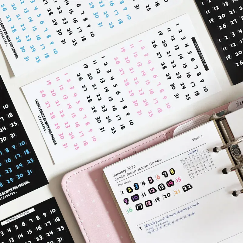 6 أوراق تاريخ ملاحظة ملصق رقم 1 ~ 31 عدد ملصقات التقويم مخطط سكرابوكينغ مجلة يوم شهري الوقت اليومي التسمية الديكور