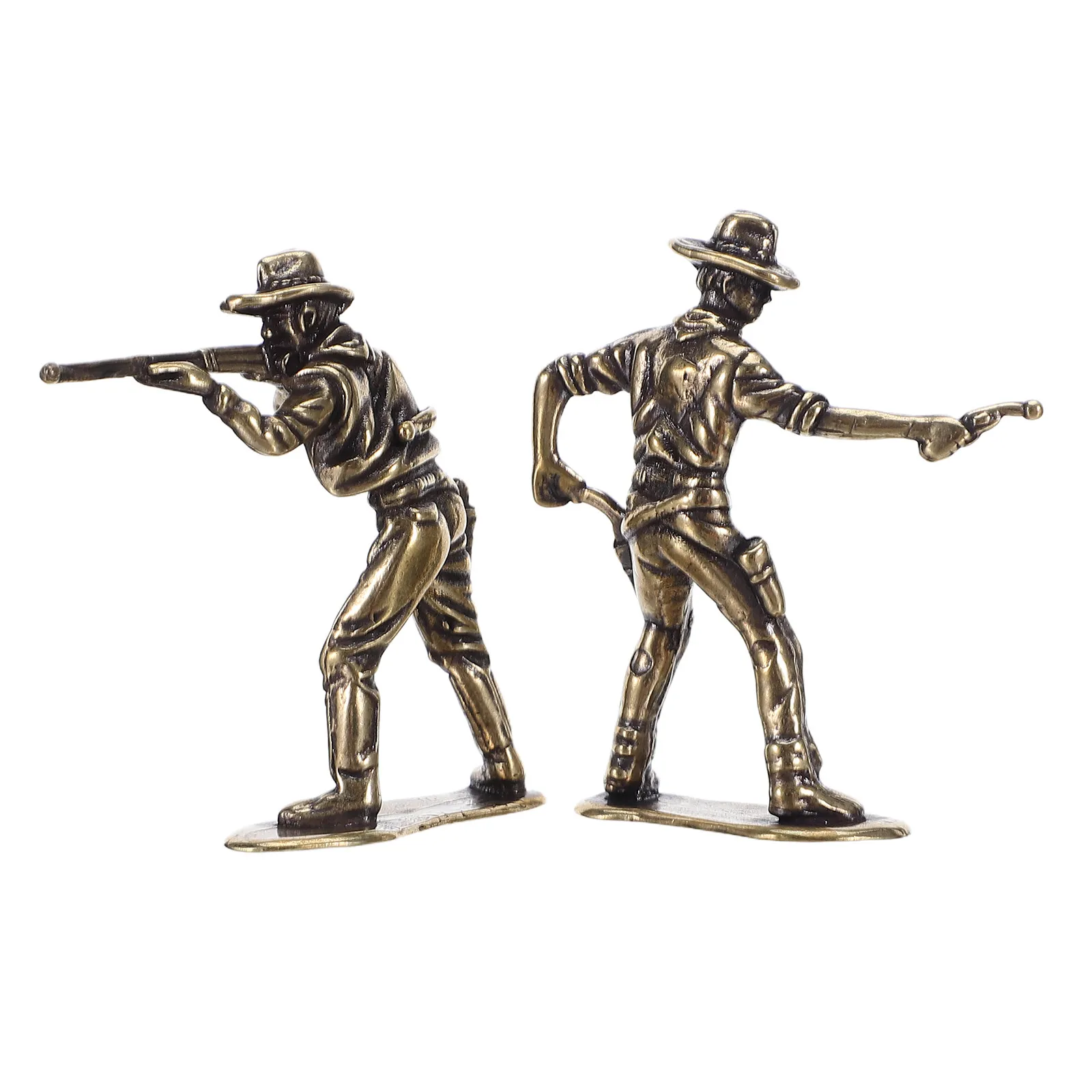 2Pcs Brass Cowboy Statues Wild West Duel Scene Miniature Metal Figures for Living Room Study Desk Decor Vintage Farm Theme