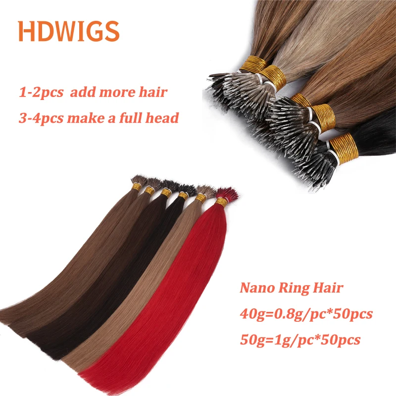 Straight Nano Ring Human Hair Extension 50pcs HDWIGS Brazilian Human Remy Hair Extensions Microlink Capsule Keratin Fusion Hair