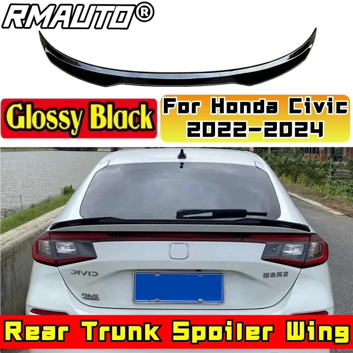 Car Rear Trunk Spoiler Body Kit ABS Plastic Car Rear Spoiler Wing For 11th Generation Hatchback Civic 2022-2024 Car Accessories