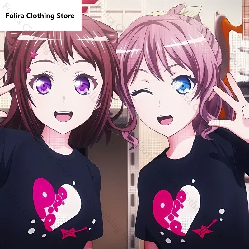 BanG Dream!Poppin'Party Toyama Kasumi Same T-shirt Cosplay T-shirt Cotton Summer Tee Short Sleeve Tee Casual Print T Shirt