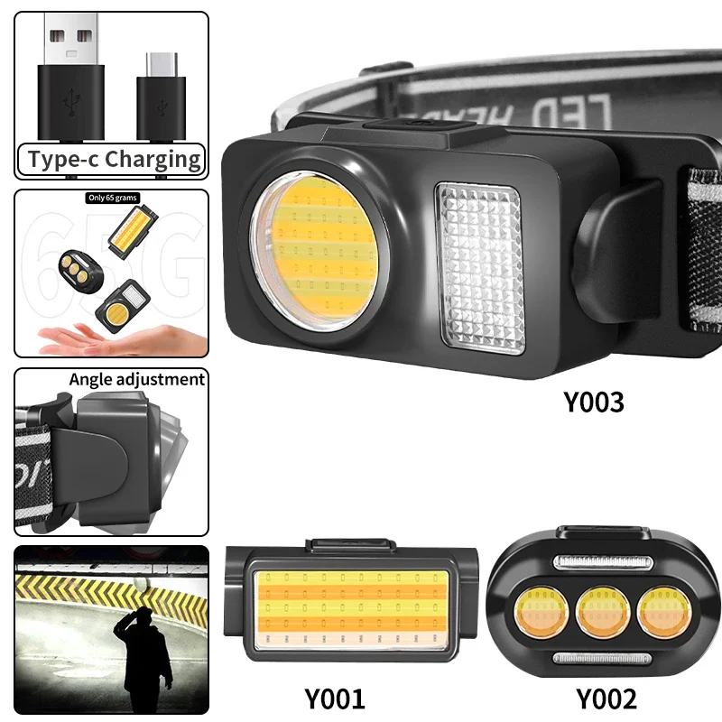 Outdoor multifunctional mini strong light head-mounted new LED flashlight fishing light COB warning red headlight