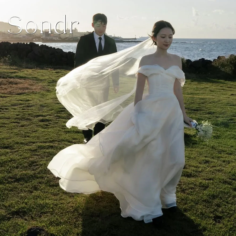 

Sondr Customized Off the Shoulder Korean Wedding Snap Dresses Elegant Silk Organza Bridal Party Dress Photo Shoot Corset Back