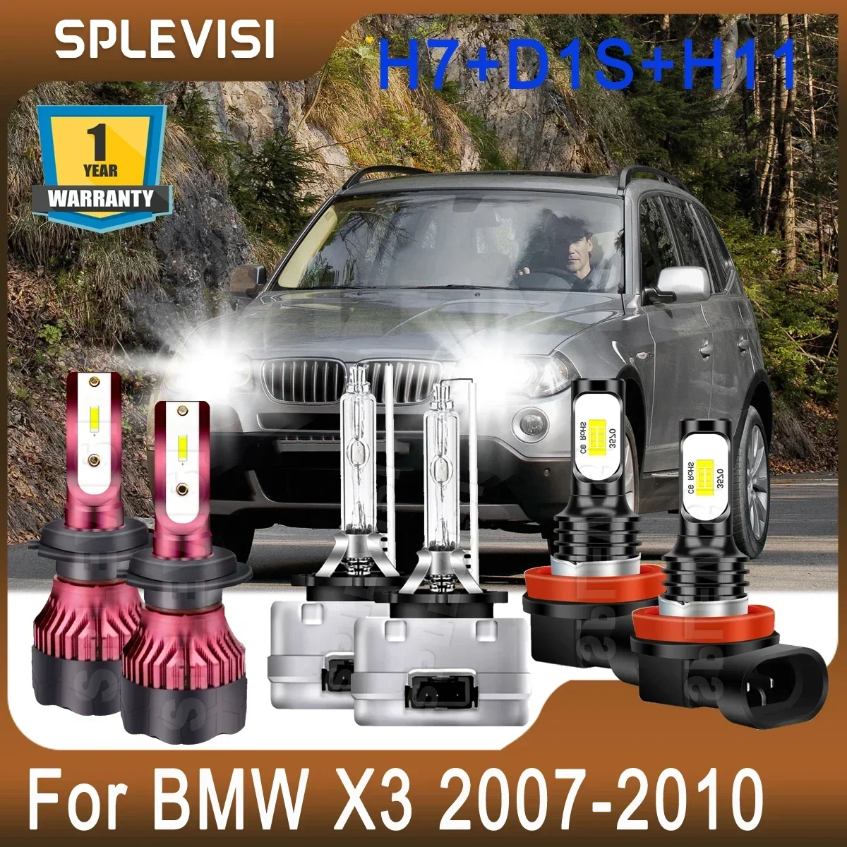 

Combo Car Lights 4x Headlight LED High Beam H7 Low Beam Xenon Lamp D1S +2x Foglight H11 For BMW X3 2007 2008 2009 2010 Plug&Play