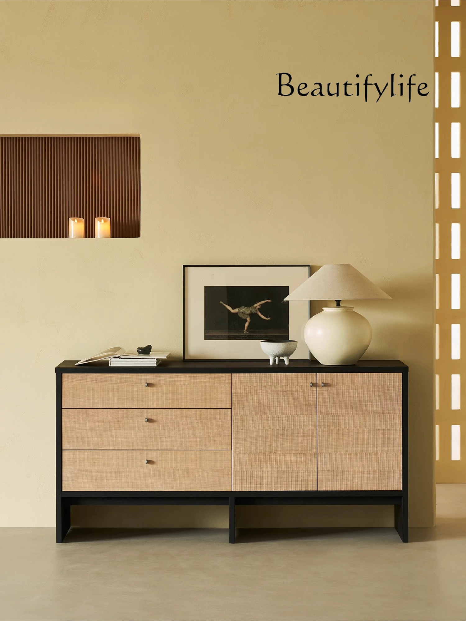 

Hidden mountain dining side cabinet solid wood log wabi-sabi wind bedroom bedside cabinet storage porch chest