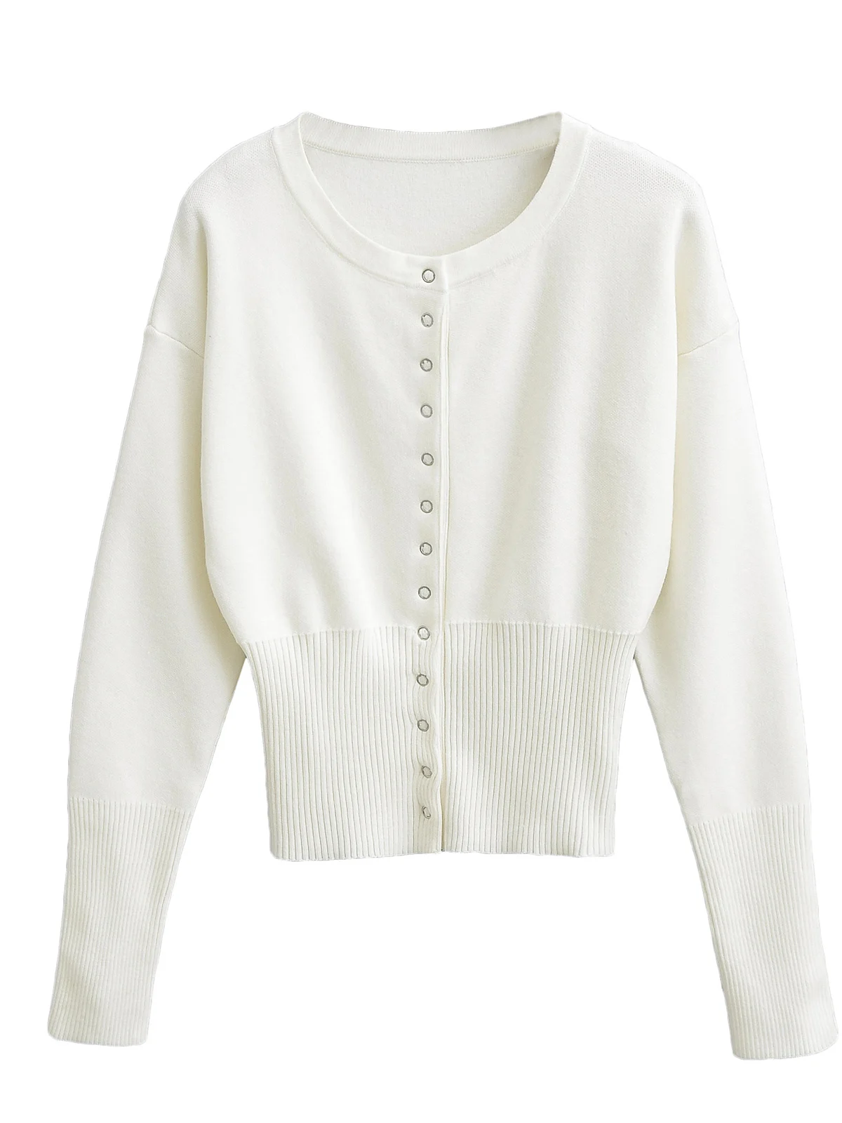 

Американский стильный облегающий вязаный топ с длинными рукавами, женский, с круглым вырезом, эластичной талией, повседневный уличный стиль, открытый кардиган