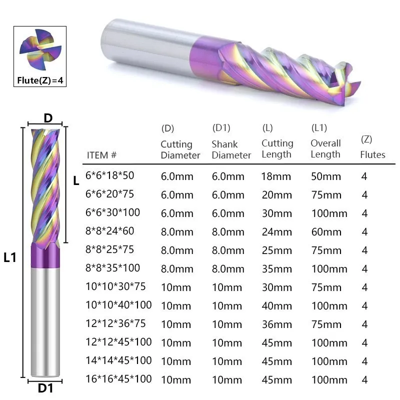 XCAN 4 Flute Milling Cutter with Unequally Spaced Teeth HRC65 CNC Router Bit 6-16mm Carbide Unequal Endmill CNC Milling Tool