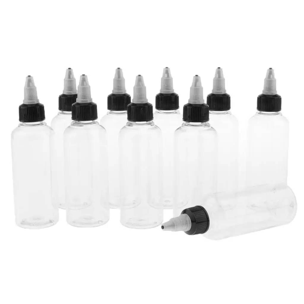 10pcs 100ml Empty Plastic Squeeze Bottle with Twist Top Cap Tip Applicator for Solvents, Oils, Paint, Ink, Liquid, Glue