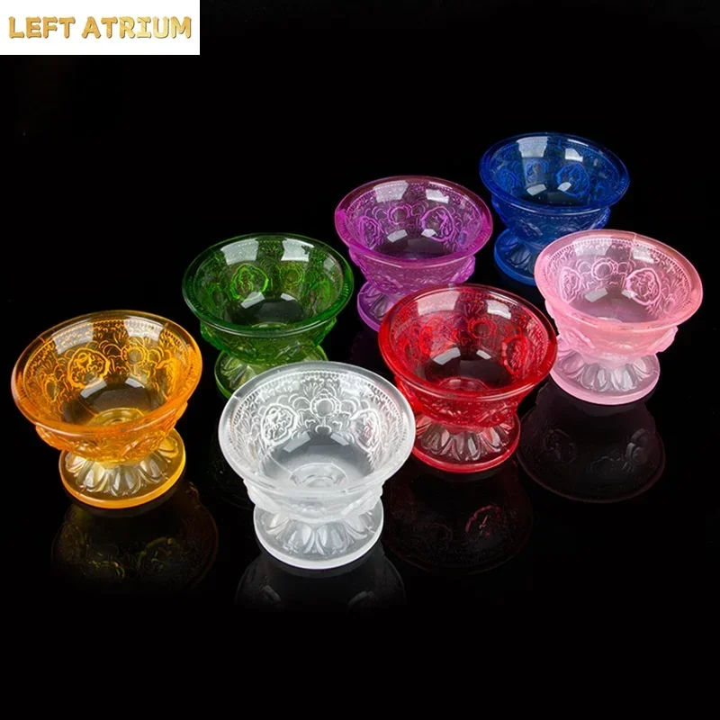 Buddhism Offering Cup Buddhism Cup Colorful Colored Glaze Cup Holy Water Cups 7 Piece Set Buddhist Supplies Dharma Cups Bowl