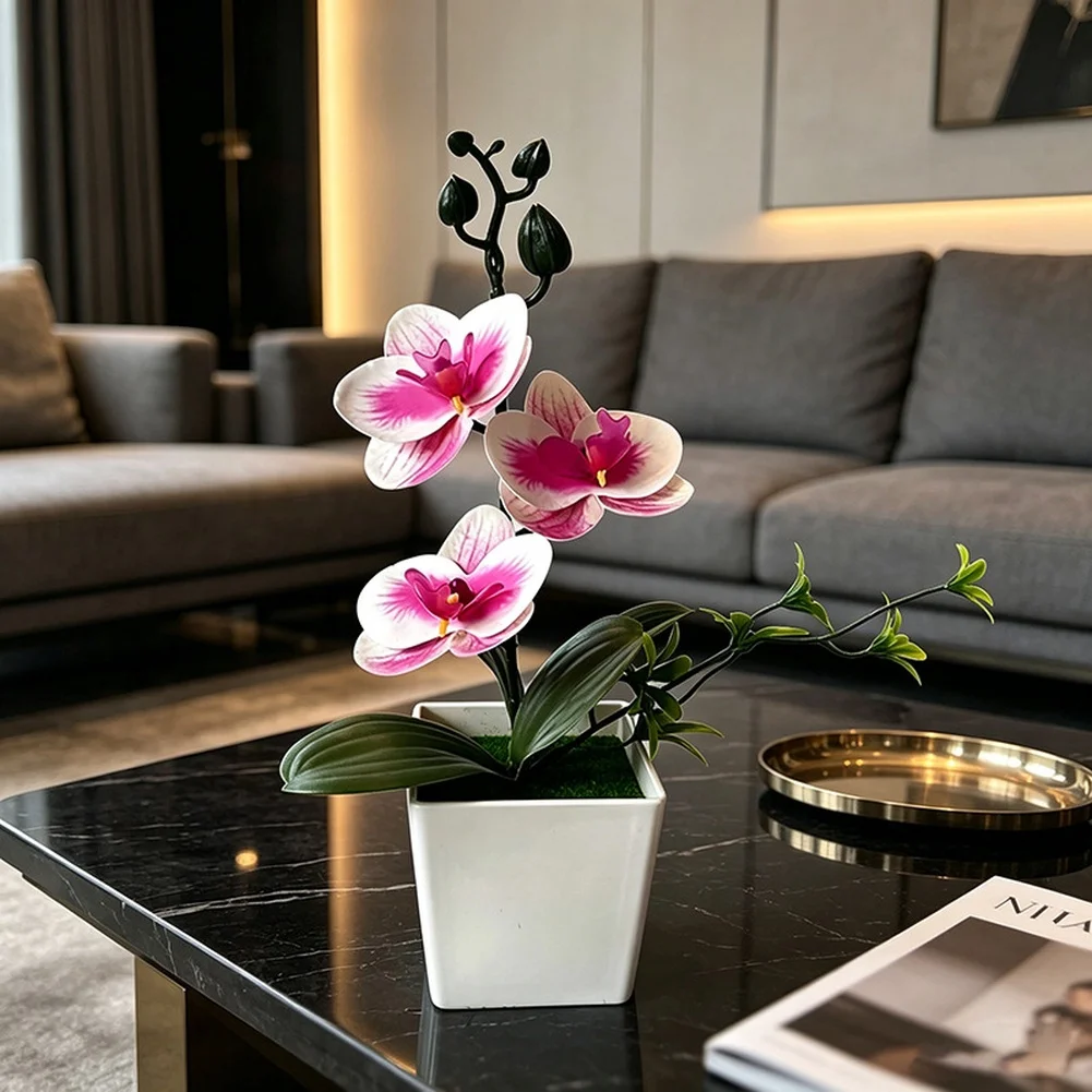 For Mini Artificial Phalaenopsis Orchid In Square Pot 26cm Realistic Fake Flower With Green Moss For Home Office Desk Wedding De