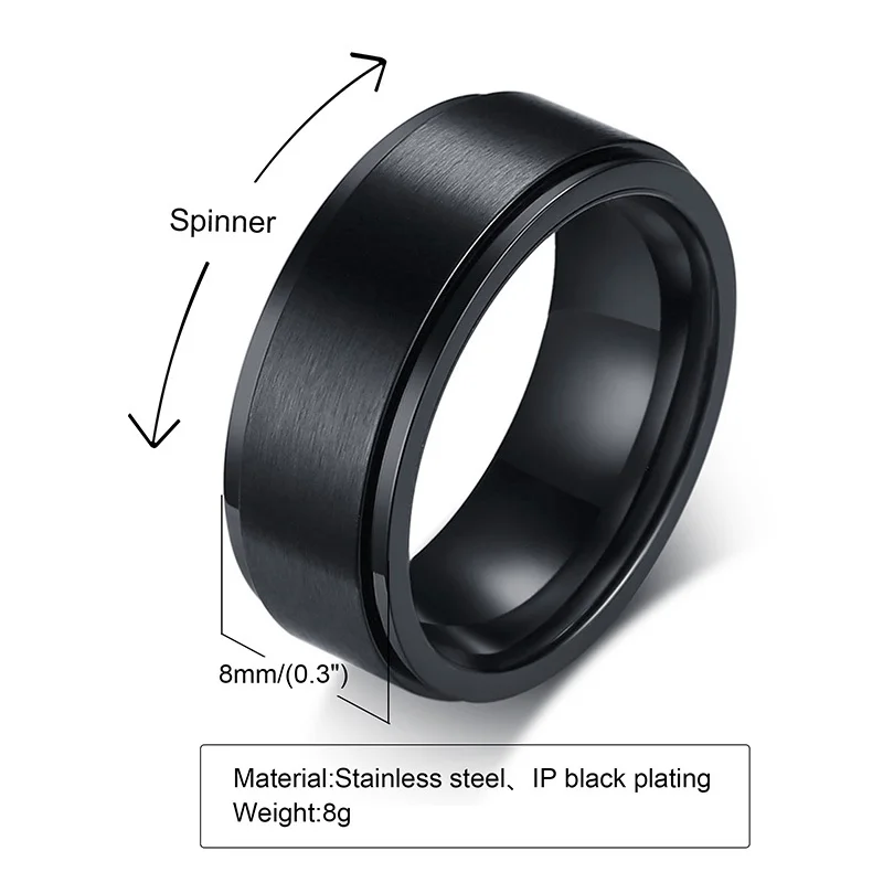 Vnox Personalisierter Spinner-Ring für Männer und Frauen, 6 mm Edelstahl, drehbarer Ehering, individueller Name, Datum, Initiale, männlicher Schwanzring
