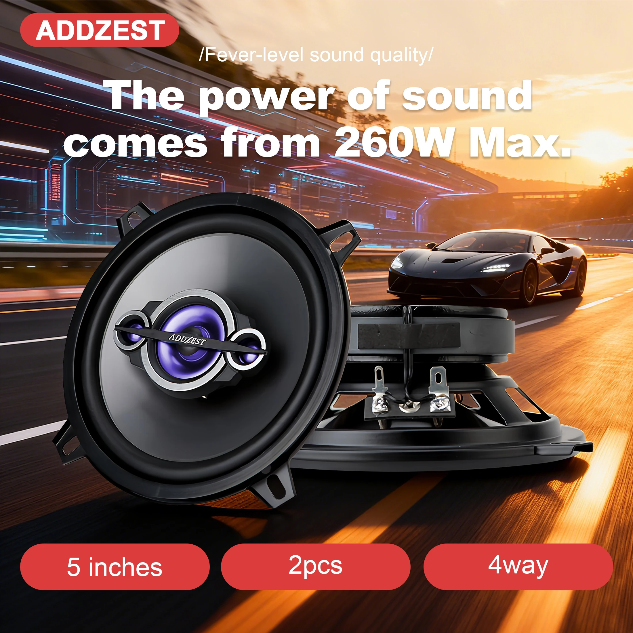 

2PCS 5" Upgrade Coaxial Car Speakers, 260W Max, 4Ohm, Premium Quality Car Audio Door Speakers, PEI Tweeter Hybrid Surround