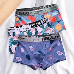 3 pezzi mutandine da uomo Boxer uomo intimo cotone Boxer uomo Cartoon frutta mutande traspirante umidità Boxer maschili