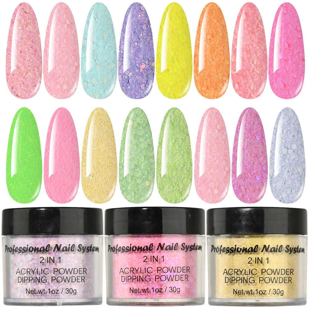 30 gr/schachtel Acryl Pulver Professionelle Nude/Mix Glitter pailletten Acryl Nagel Französisch 2 in 1 dip/Verlängerung Carving Maniküre Pulver OZ