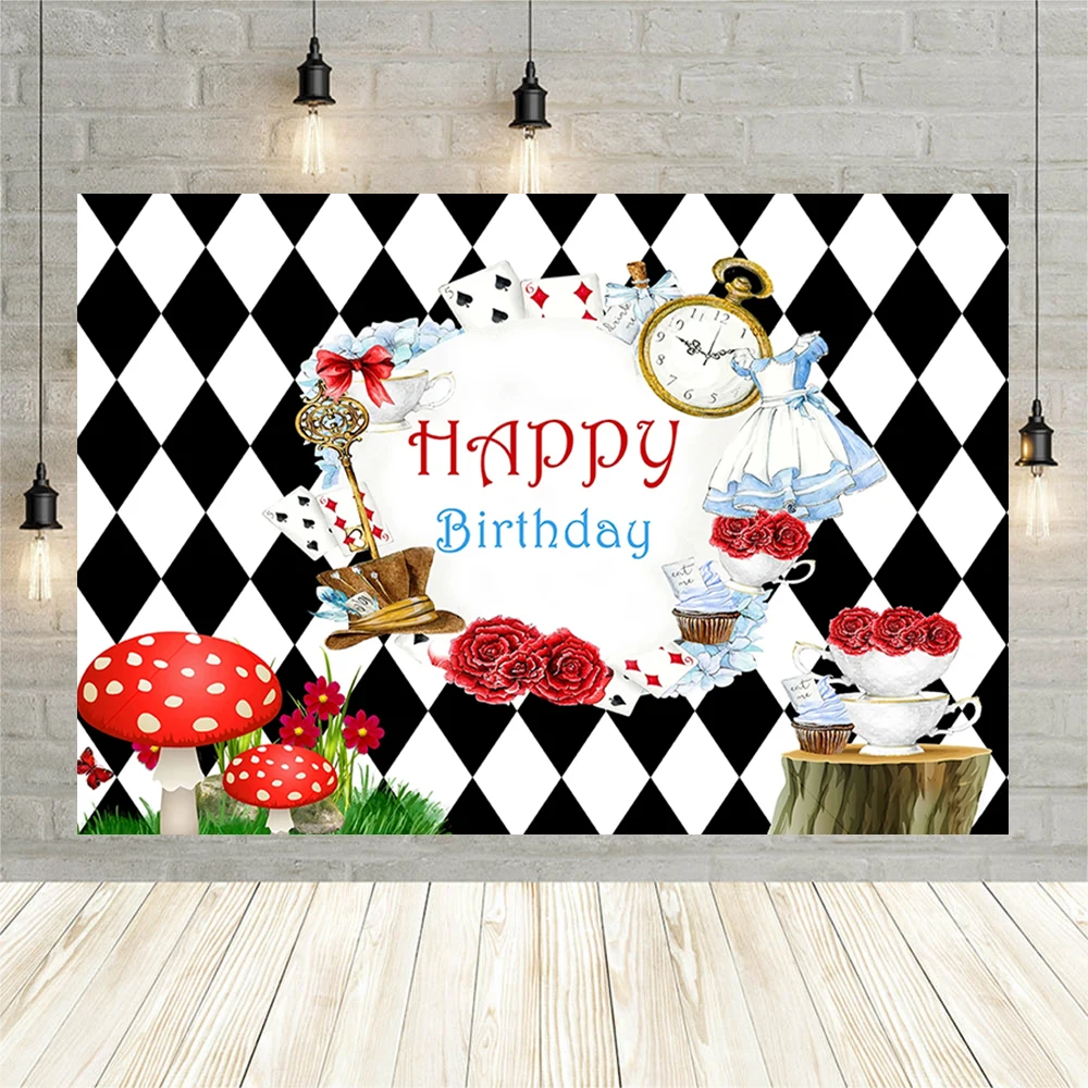 Tea Party Background Princess First Birthday Party Decorations Card Magic Rabbit Alice in Wonderland Baby Shower Photo Backdrop