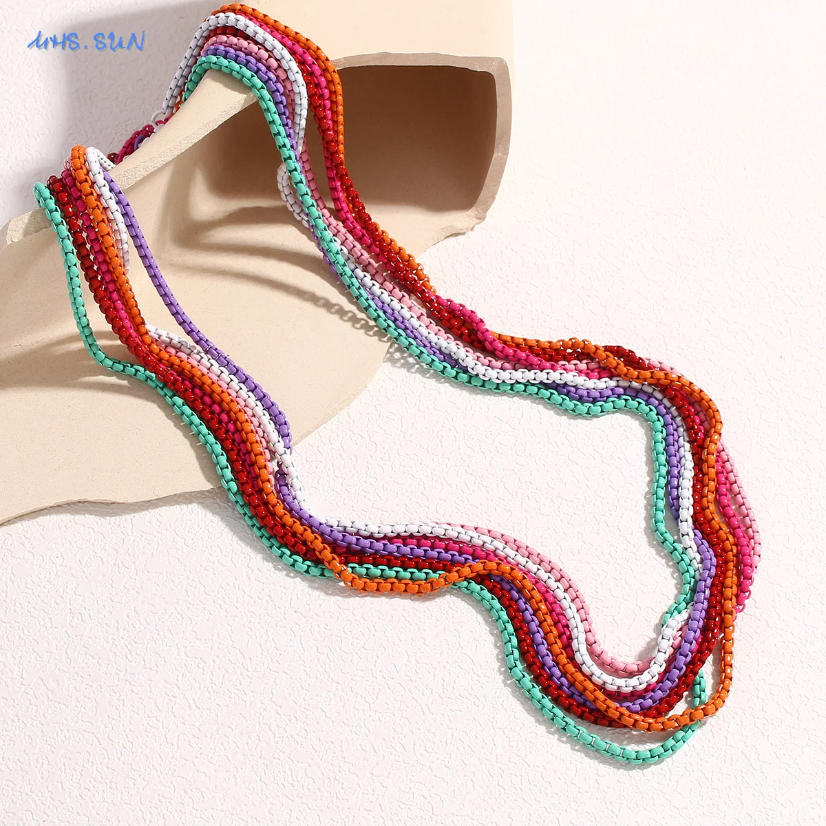 SUNSLL Classic Candy Colorful Stainless Steel Necklaces Charming 2.8MM Box Chain For Women Girl Anniversary Party Jewelry Newest
