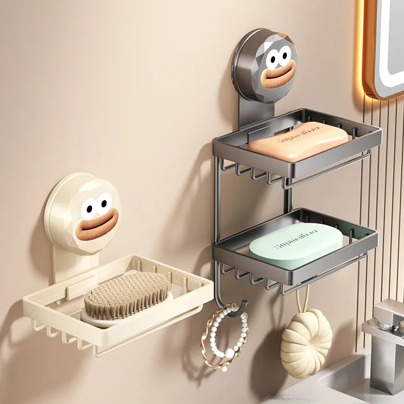 

Suction Cup Soap Box Wall-mounted Non-punch Soap Box Bathroom Toilet Storage Rack Double Drain Soap Rack