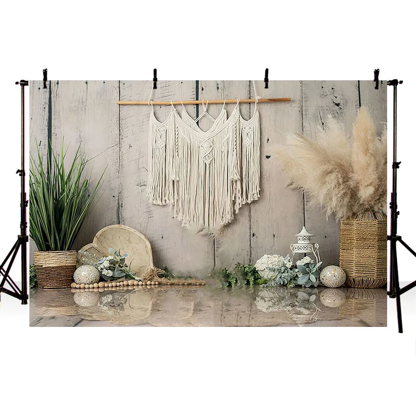 Mehofon Photography Background Bohemia Dreamcatcher Wooden Wall Pampas Grass Birthday Party Portrait Decor Photo Backdrop Studio