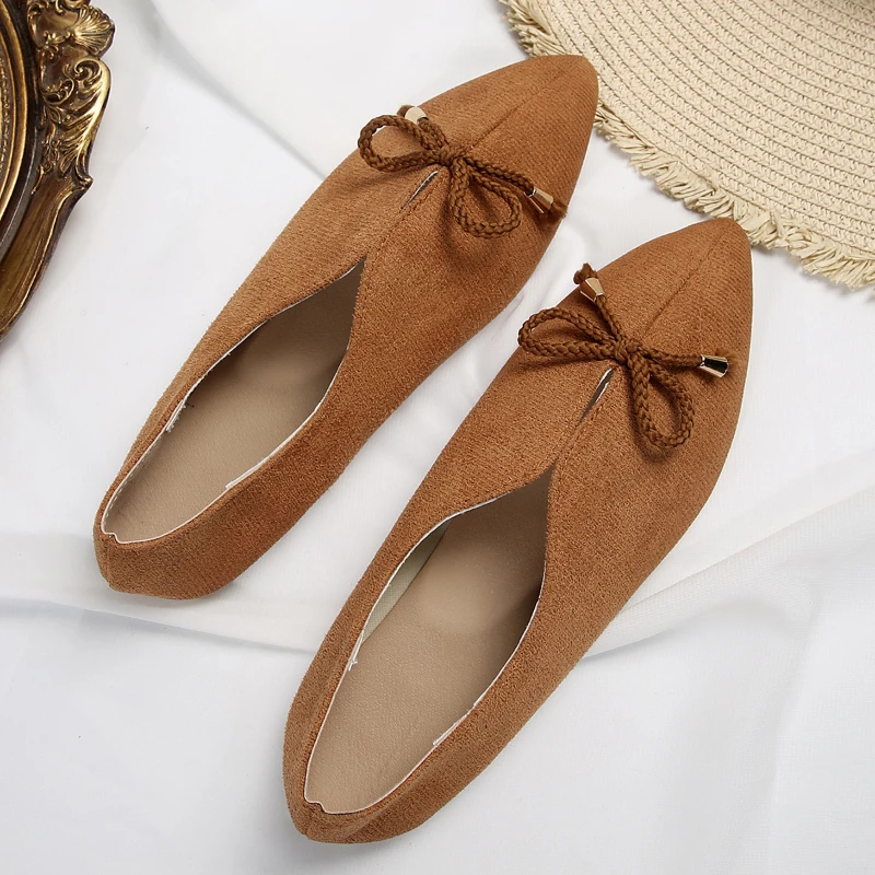 Women Shoes Shallow Pointed Toe Solid Bow Single Shoe Flat Bottomed Casual Slip on Comfort All Match Lazy Shoes 2024 New