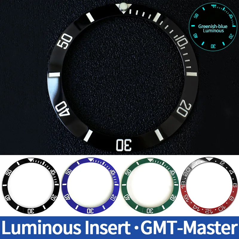

Greenish-blue Luminous Sloped Ceramic Bezel insert 38*30.6mm For SUB GMT-Master MOD Watch Parts Real Red/Black Blue Green