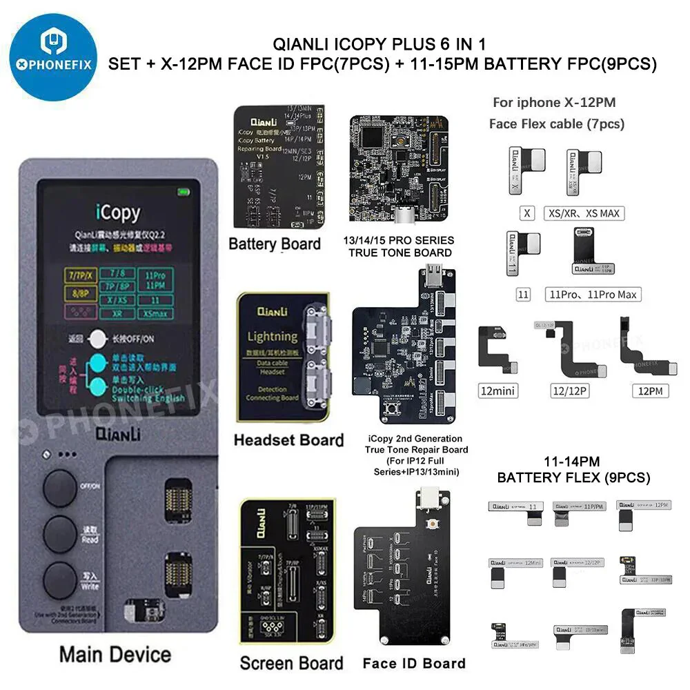 QianLi iCopy Plus 2.2 com placa de conexão de detecção de bateria para iPhone X 11 12 13 14 15PM Vibração/Touch EPROM Face ID Repair