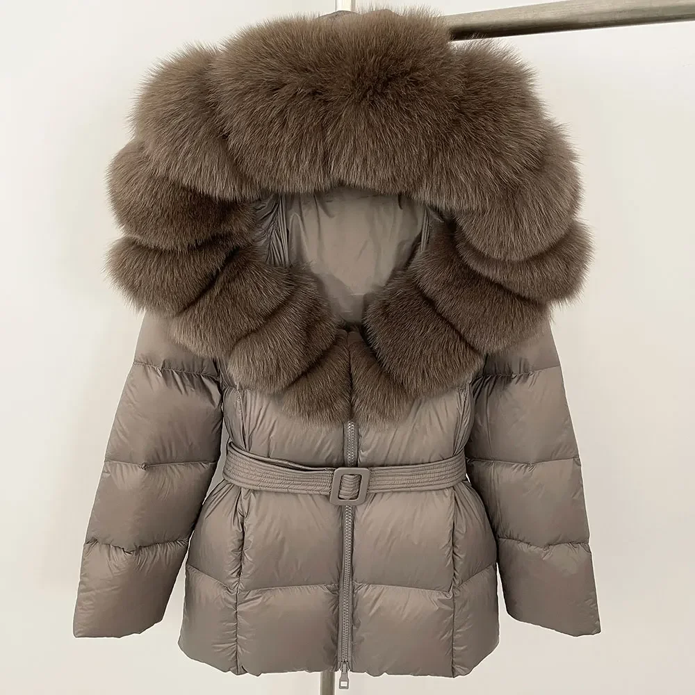 Femmes épais chaud à capuche réel naturel raton laveur col de fourrure de renard manteau femme décontracté blanc canard vers le bas manteau hiver doudoune femmes