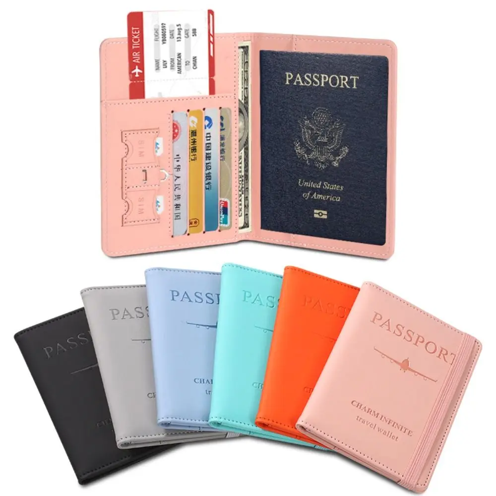 With RFID PU Leather Passport Holder Travel Wallet PU Passport Clip Man Women