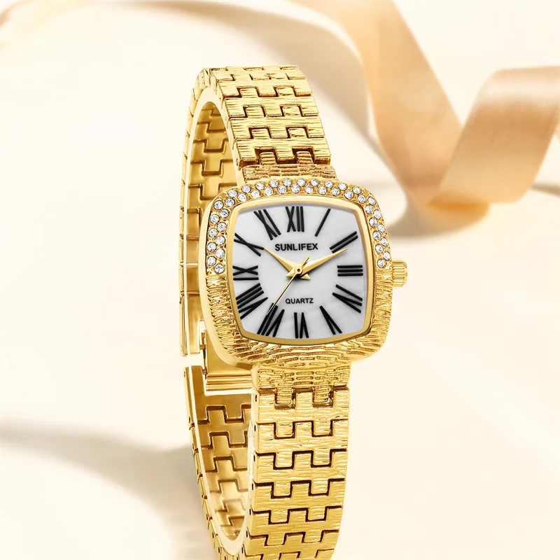 Luxury temperament fashionable square diamond dial women's watch high-end minimalist design exquisite quartz waterproof watch