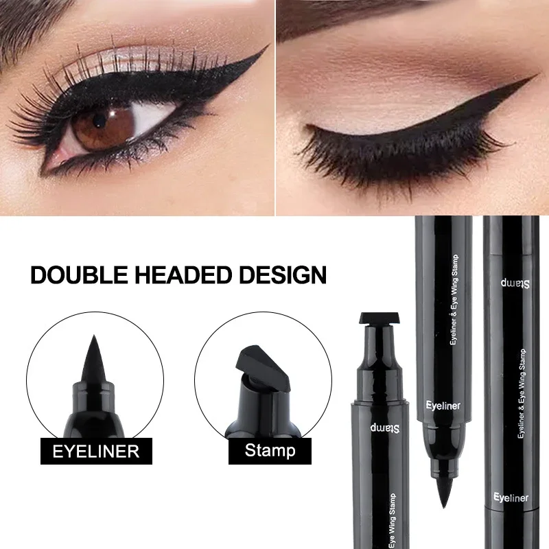 2 In1 Stempel Vloeibare Eyeliner Potlood Waterdichte Snelle Droge Dubbelzijdige Zwarte Seal Eyeliner Pen Make-Up Voor Vrouwen Cosmetica