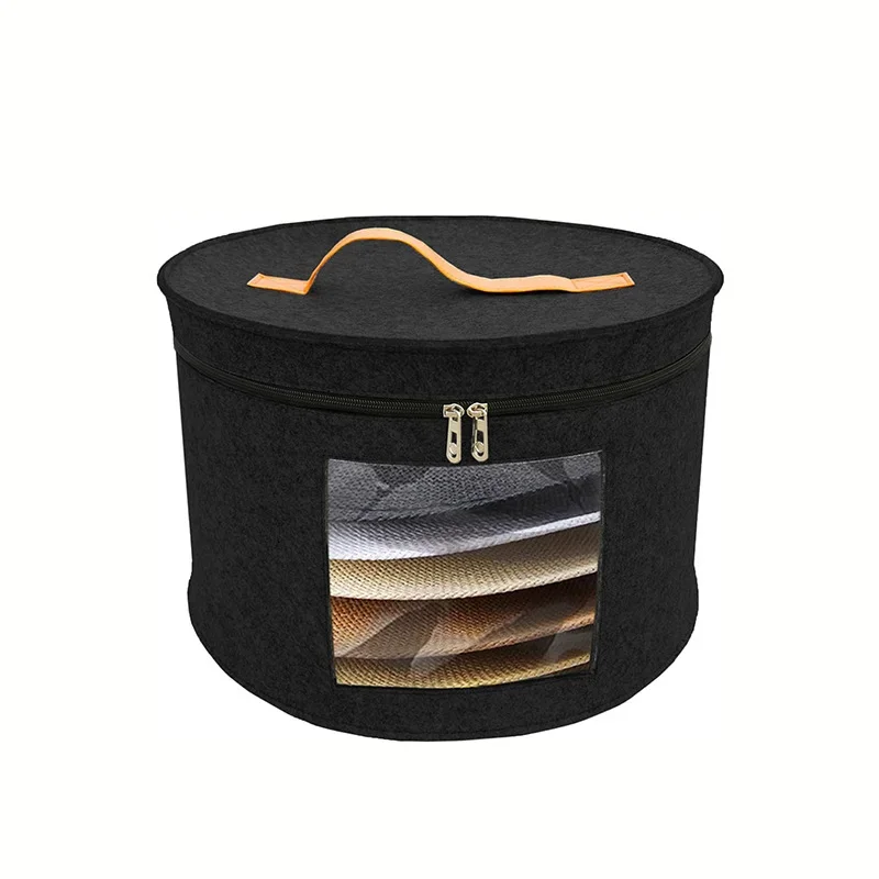 Hat Storage Box Portable Felt Storage Bucket Foldable Large Capacity Round Travel Hat Container with Dust Cover