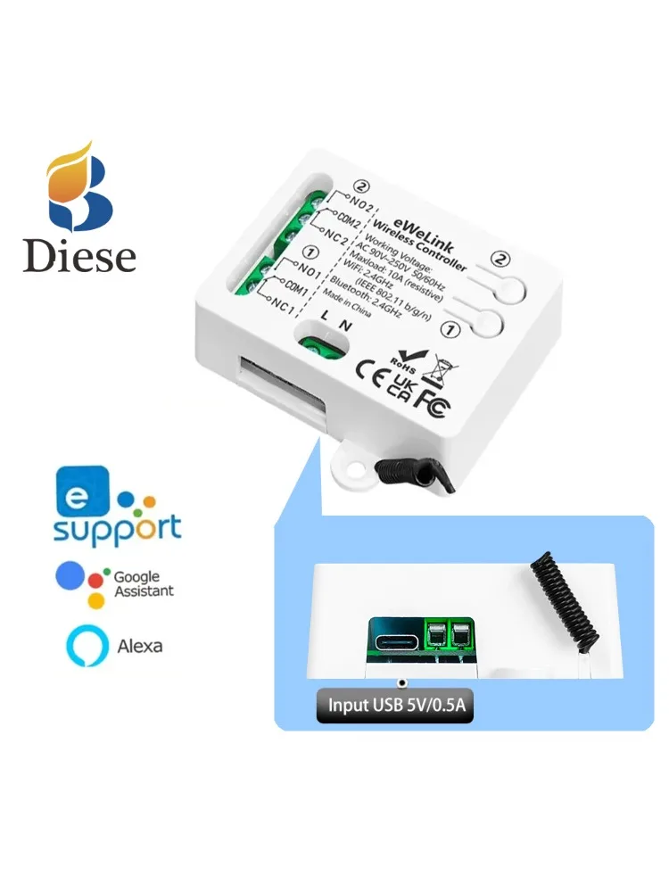 EWelink Inteligentny Przełącznik WiFi z Suchym Stykiem AC110V USB5V 2-kanałowy Moduł Przekaźnikowy Tryb Inching Samozatrzaskujący Odbiornik Timer Współpracuje z Alexa Google — zdjęcie produktu 7