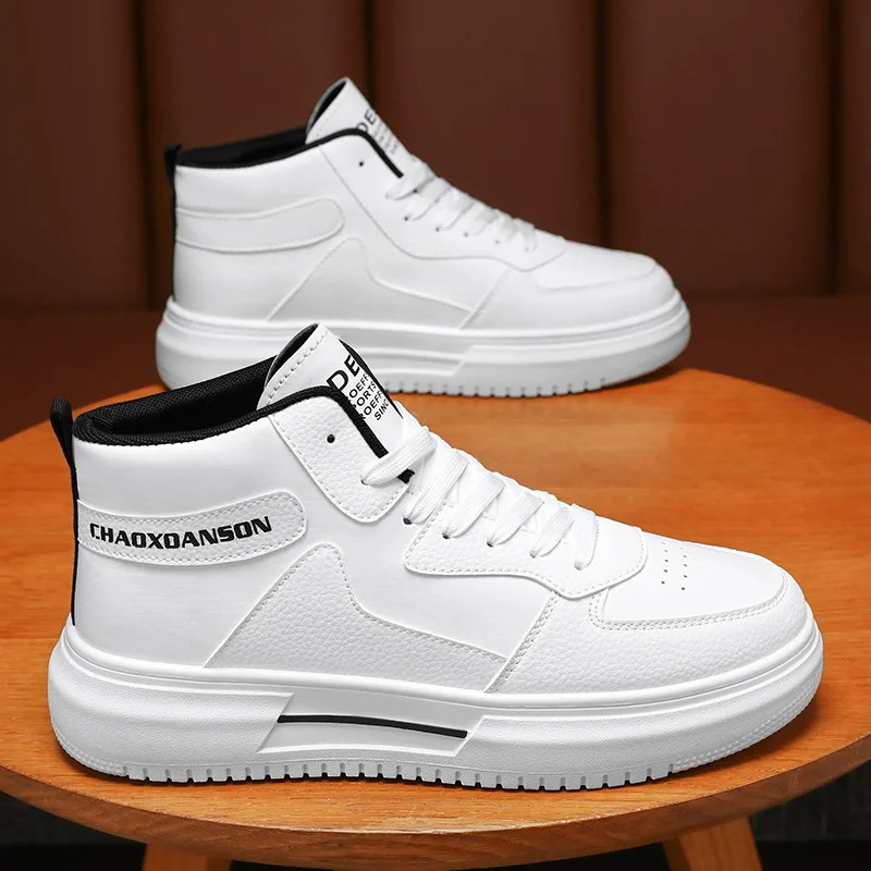 

2024Spring Men's Shoes New High-top Shoes Men's Students Korean-style All-match White Shoes Thick-soled Sports Casual Sneakers