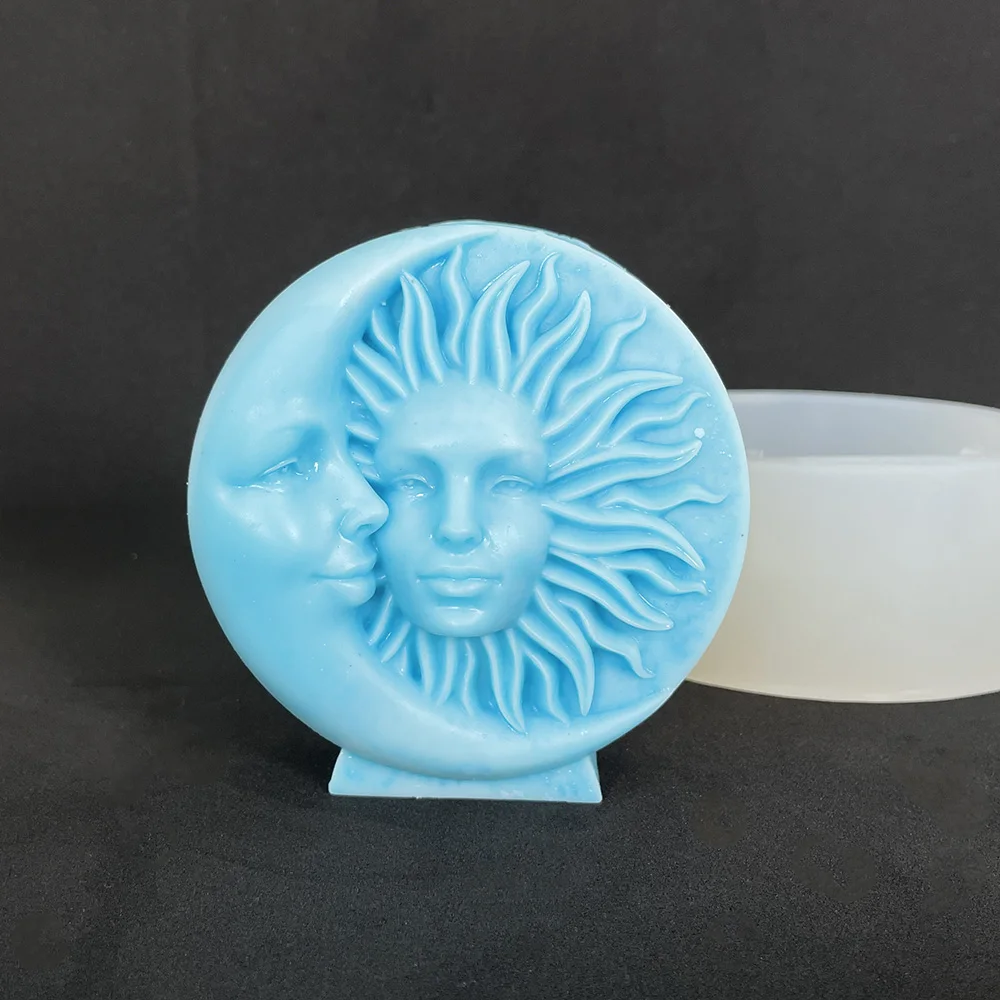 Moon Sun Face Candle Silicone Mold DIY Simple Art Facial Aromatherapy Gypsum Decoration Handmade Soap Grinder