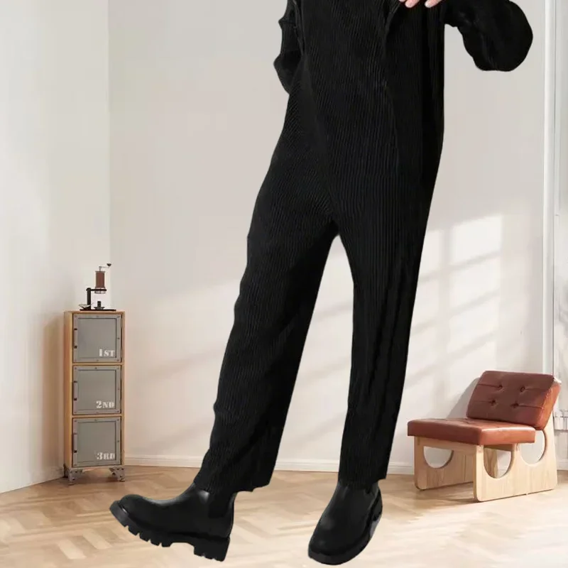 Miyake Original Men's Loose Casual Folding Pants Pleated Pendant Straight Pants 2025 Spring Wide Leg Pleated Pants Plus Size