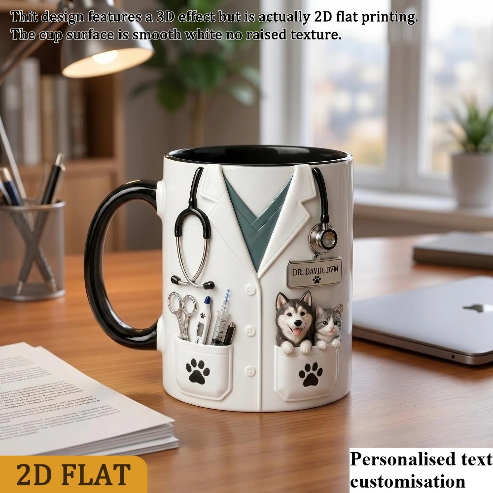 Personalized Veterinarian Mug for Animal Lovers 11oz Vet Coffee Cup 2D Printed Five Sided Base Paper Theme Gift for Vet Clinic O