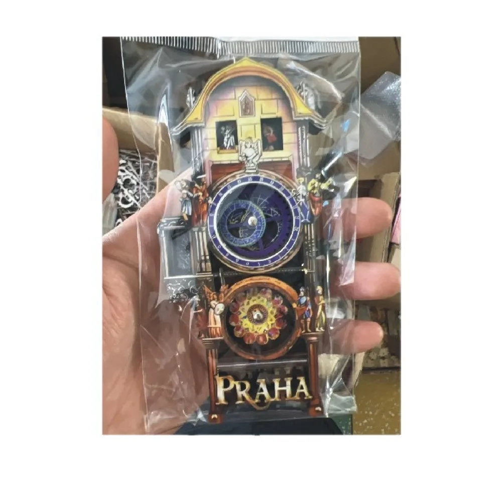 Retro Decorative Fridge Magnet Prague Astronomical Clock Rotating Gear Design Resin Ornament European Travel Souvenir